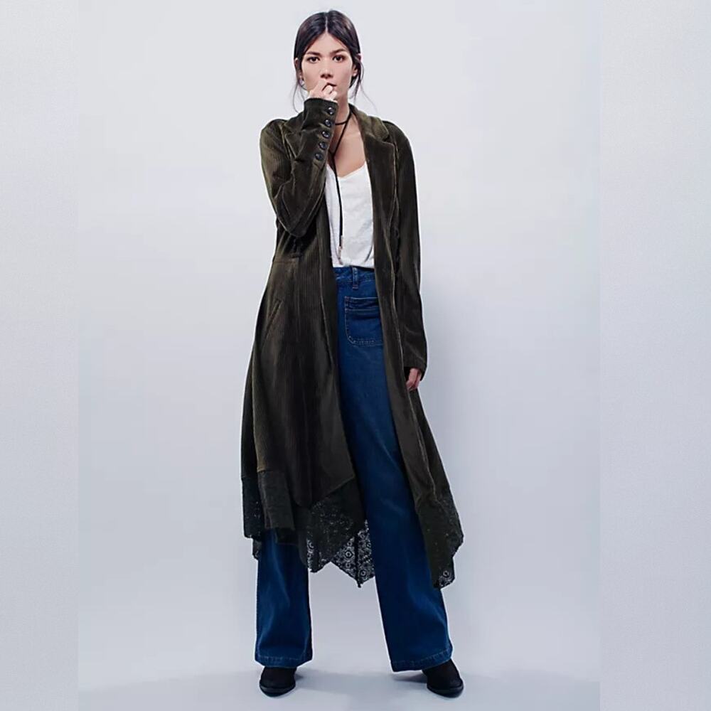 Free People Drippy Lace-Up Cord Duster - Martini - Size Small - Picture 2 of 12